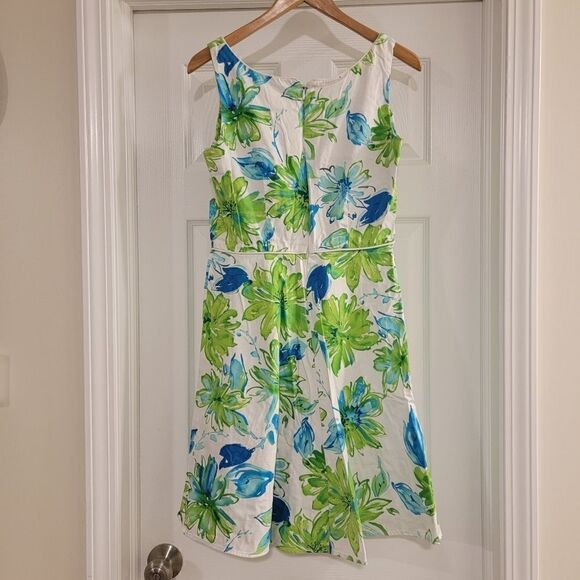 PERCEPTIONS Petite Blue Green Floral A-Line Dress Sz 8P - Picture 2 of 4